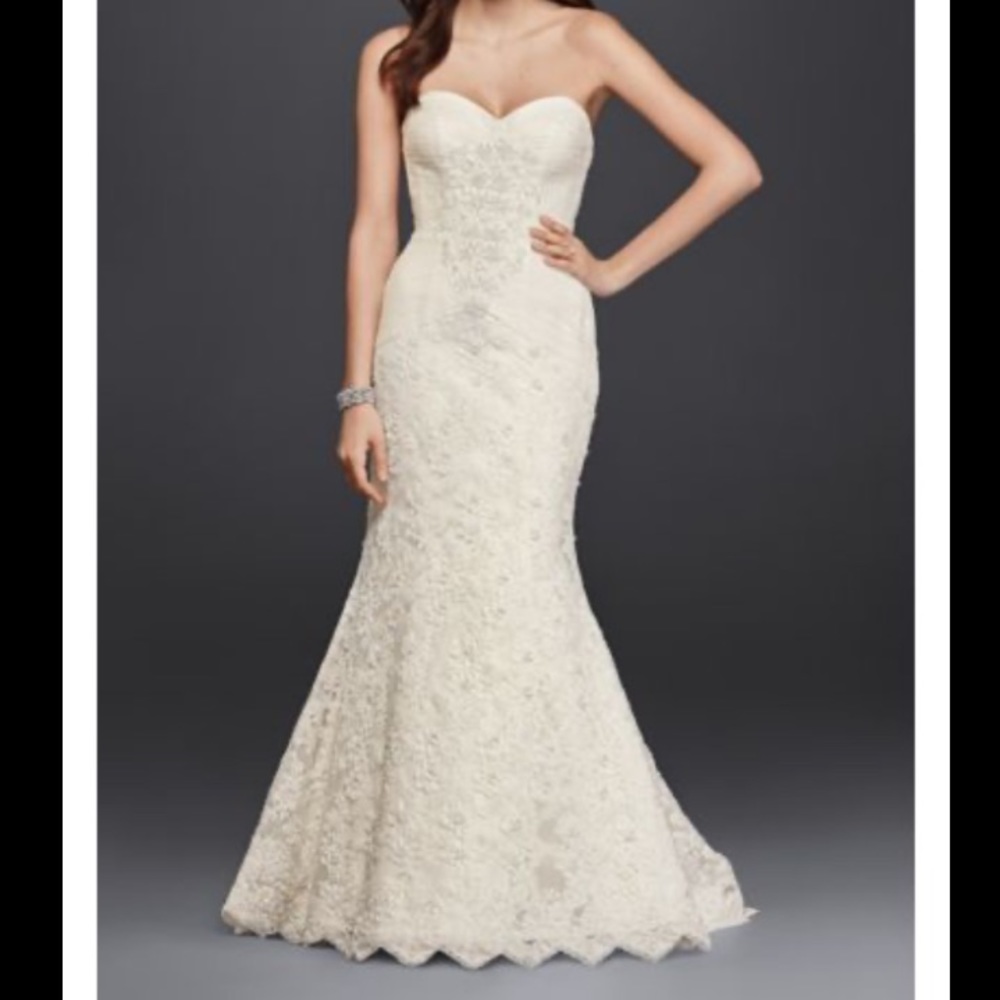 Oleg Cassini Strapless Lace Trumpet Wedding Dress